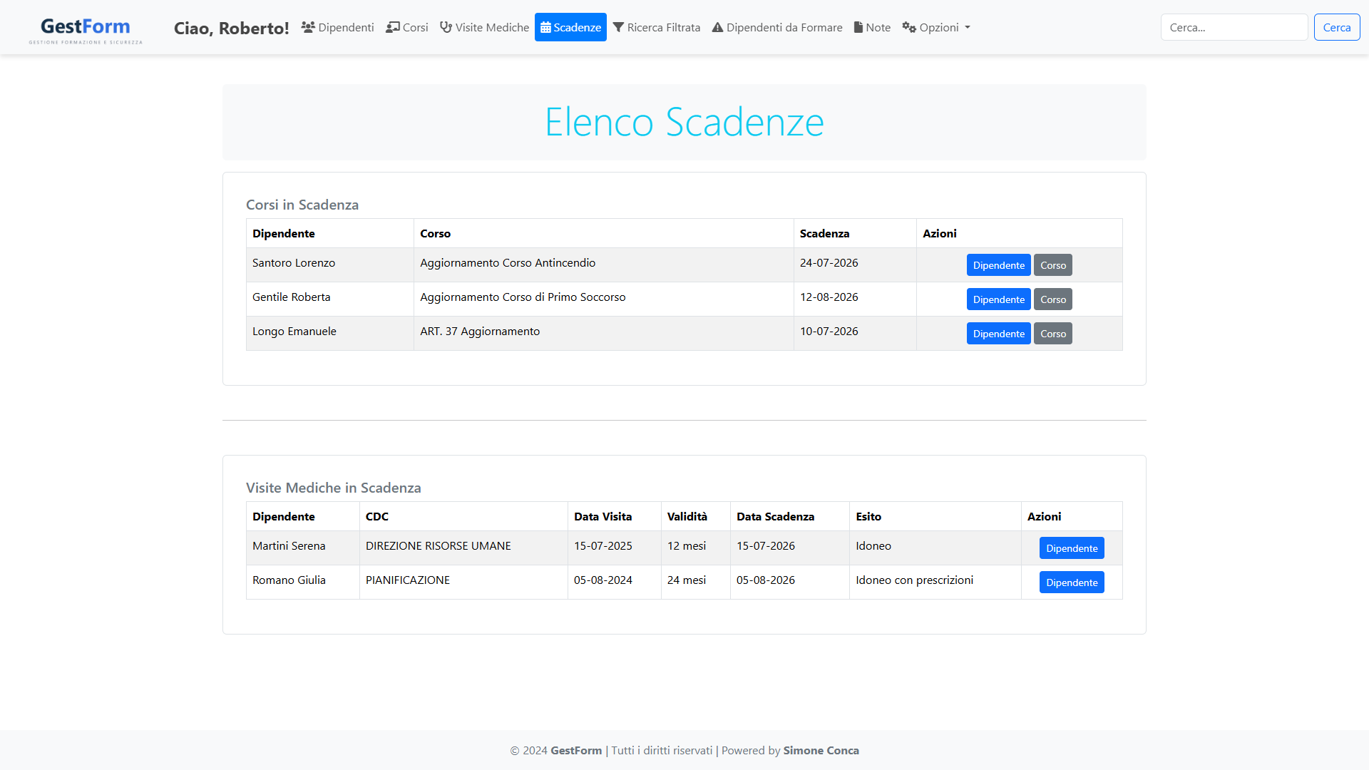 GestForm — scadenzario con corsi e visite in scadenza